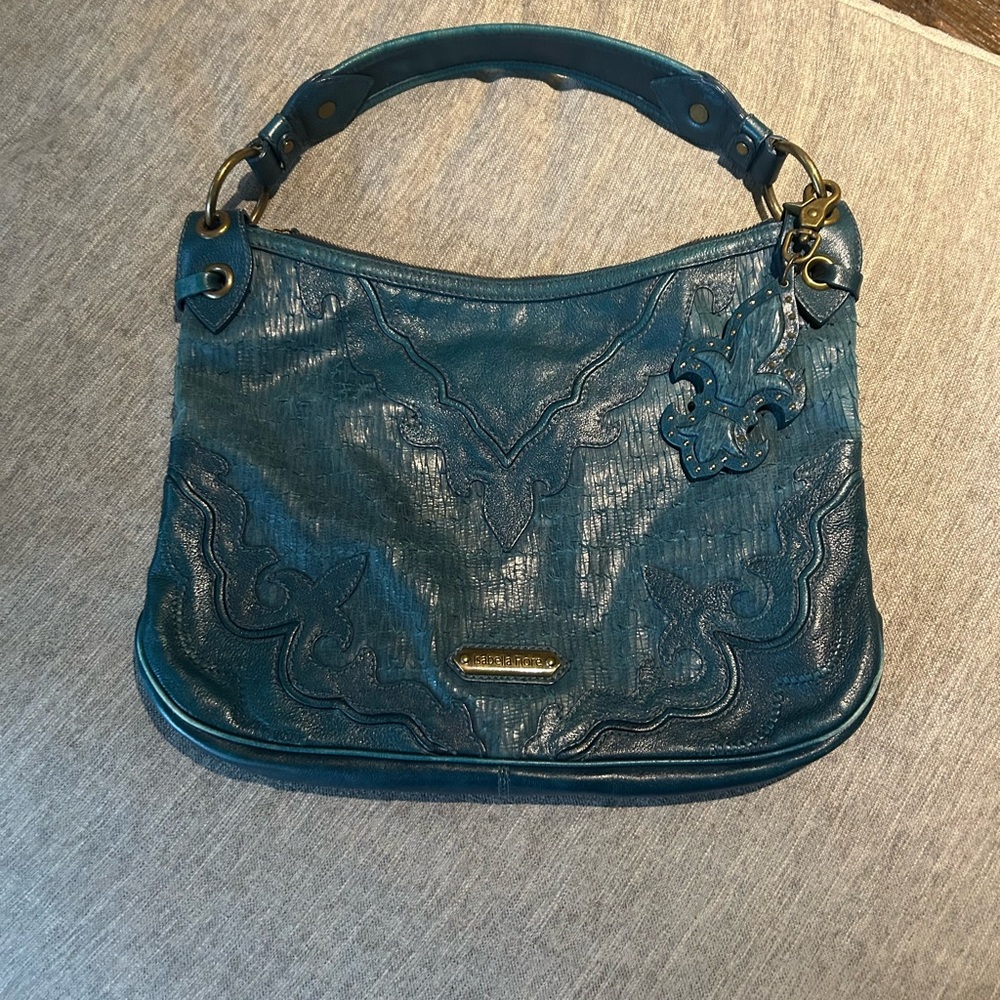 Isabella Fiore Turquoise Leather Patterned Shoulder Bag NWOT